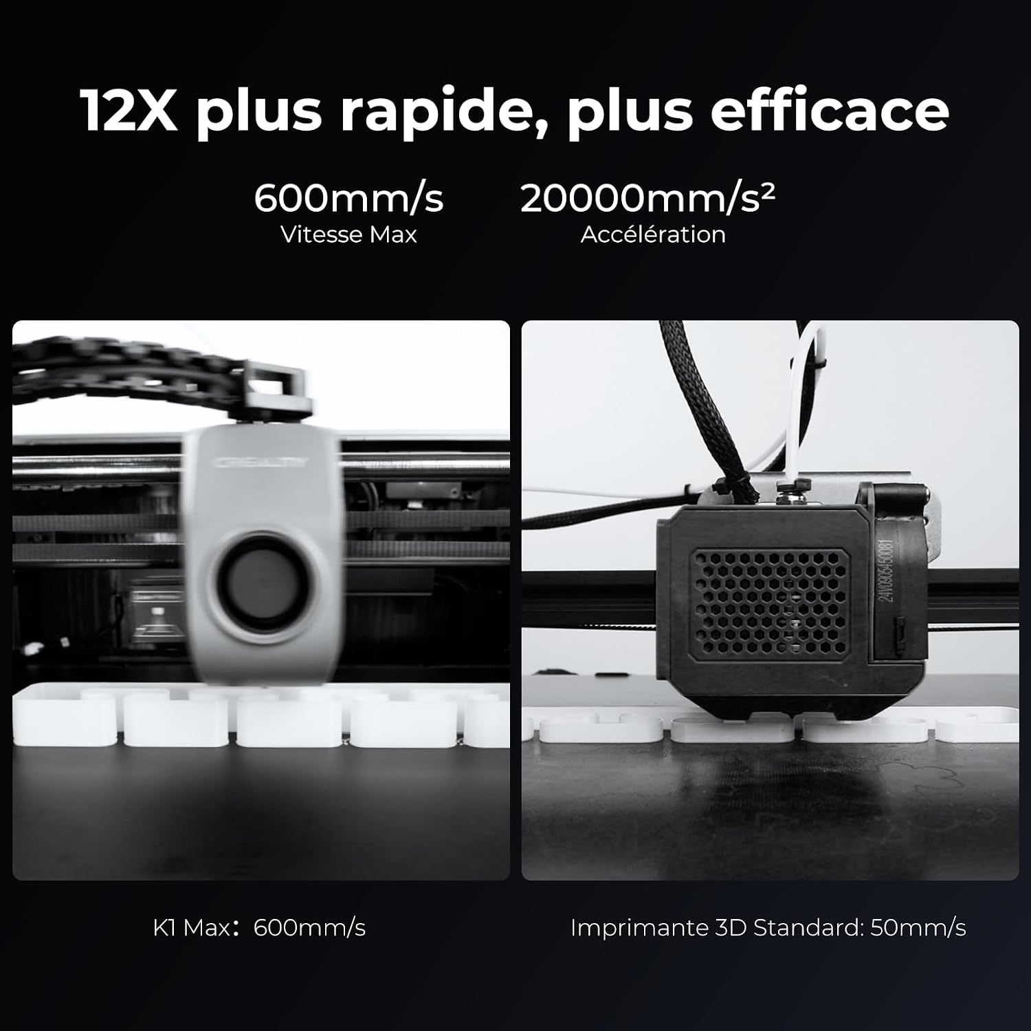 K1 Imprimante 3D, 600mm/s Ultra Rapide Vitesse Impression, 300°C Haute-Temp Buse, Texture Lisse Via G-Capteur, Refroidissement Rapide par 2 Ventilateurs, Nivellement Auto (220x220x250mm)