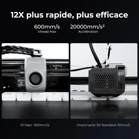 K1 Imprimante 3D, 600mm/s Ultra Rapide Vitesse Impression, 300°C Haute-Temp Buse, Texture Lisse Via G-Capteur, Refroidissement Rapide par 2 Ventilateurs, Nivellement Auto (220x220x250mm)