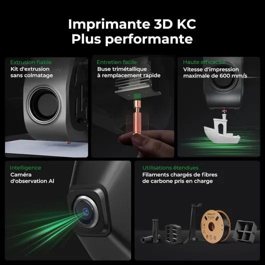 K1C Imprimante 3D, Haute Vitesse 600mm/s, Nivellement Automatique avec Caméra AI, Prend en Charge Les Filaments en Fibre de Carbone, 220x220x250mm pour Débutants Famille École
