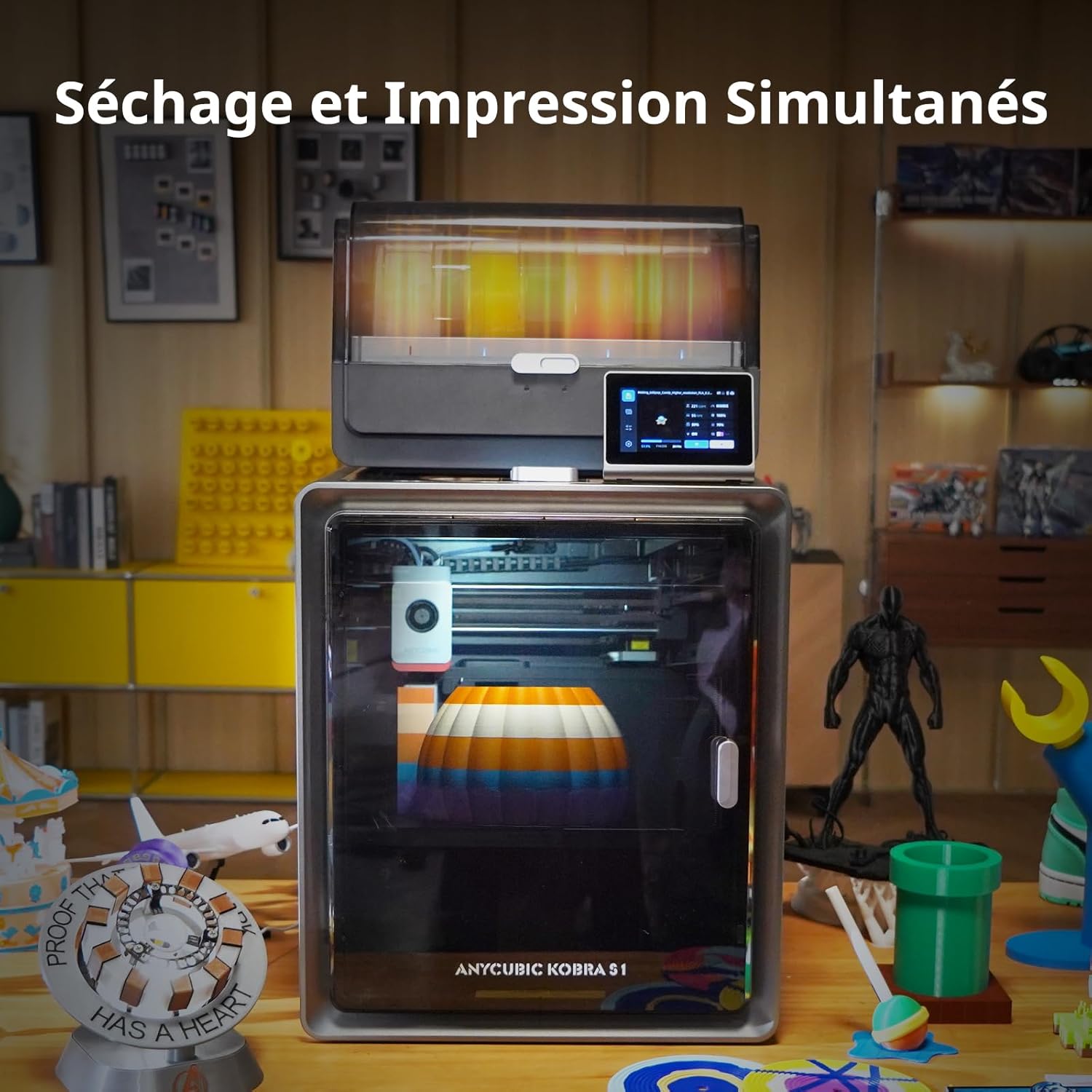 Kobra S1 Combo Imprimante 3D, Imprimante FDM Multicolore, 600mm/s Haute Vitesse, Construction CoreXY Fermée, Séchage Actif, LeviQ 3.0, Compatible pour Filament PLA/PLA+/PETG/ASA/ABS
