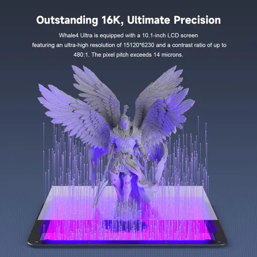 Whale4 Ultra 16K Imprimante 3D en résine LCD avec une taille d'impression de 211 x 118 x 220 mm, source de lumière COB 6e génération, chauffage en résine, Smart Auto-Leveling, Wi-Fi, vis à