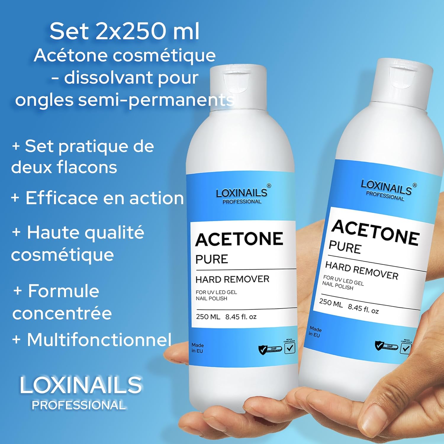 Acétone pour ongles SET 2x250ml - Acetone pure Dissolvant vernis semi permanent - Remover - Acétone kit pour enlever le vernis semipermanent Acetone ongle gel capsule 500ml - AcetonePure