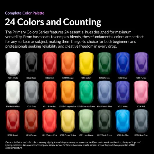 Kaleido Primary - Lot de 24 couleurs Kit de peinture acrylique à l'eau pour aérographe, conçu pour les maquettes à l'échelle, Gundam, mechas, véhicules et figurines - 24 Primary Colors Set