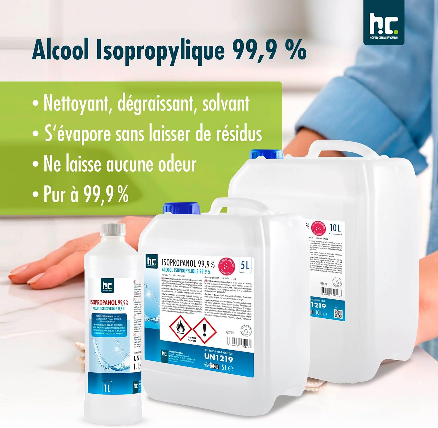 Alcool Isopropylique 6 X 10 L (60 L) - Isopropanol 99,9% (IPA) pour Nettoyer et Dégraisser - Solvant Puissant - Utilisation Polyvalente 10 l (Lot de 6)