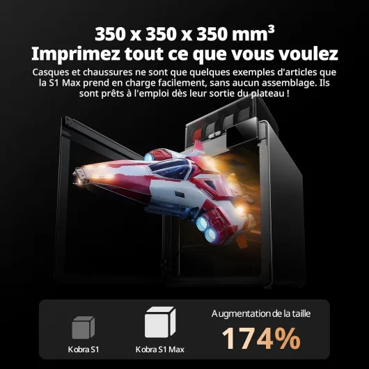Kobra S1 Max Combo Imprimante 3D, Nivellement Automatique, Construction CoreXY entièrement métallique et Robuste, Hotend Haute température à 350 °C, Volume d'impression de 350 x 350 x 350 mm