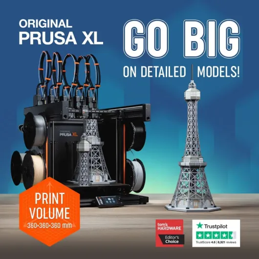 ORIGINAL PRUSA XL Semi-assemblé avec 1 tête d'impression, Imprimante 3D CoreXY grand format, Volume d'impression de 36 x 36 x 36 cm, Mise à niveau avec têtes d'impression supplémentaires