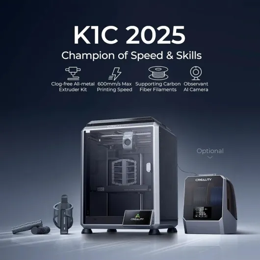 Imprimante 3D K1C 2025, prend en charge l'impression multicolore CFS, nivellement automatique et caméra IA, vitesse 600 mm/s, impression pour débutants et professionnels