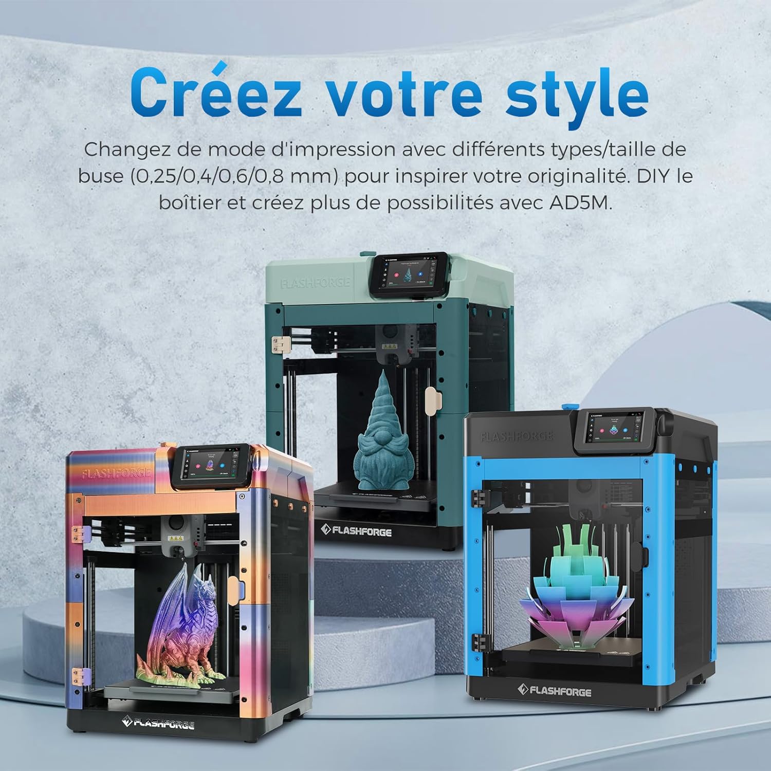 Adventurer 5M Imprimante 3D Ultra Rapide 600mm/s, Nivellement Automatique, Buse Intelligent & Plaque PEI, Volume 220x220x220mm, Idéal pour Débutants/Professionnels AD5M