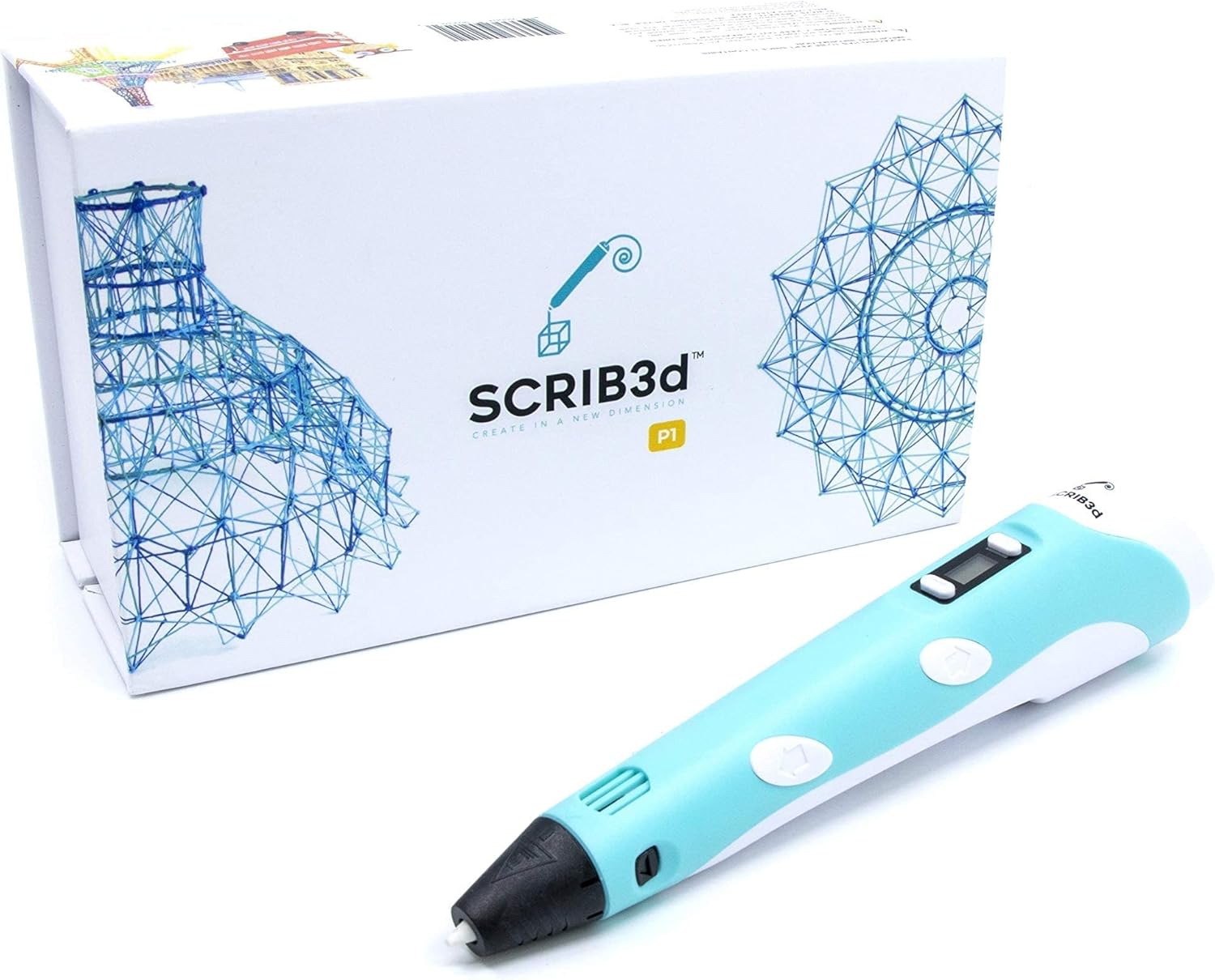 Stylo d'impression 3D P1 avec Affichage - Contient Un Stylo 3D, 3 Couleurs de départ de Filament PLA, Un Livre de pochoirs + Instructions de Projet et Chargeur