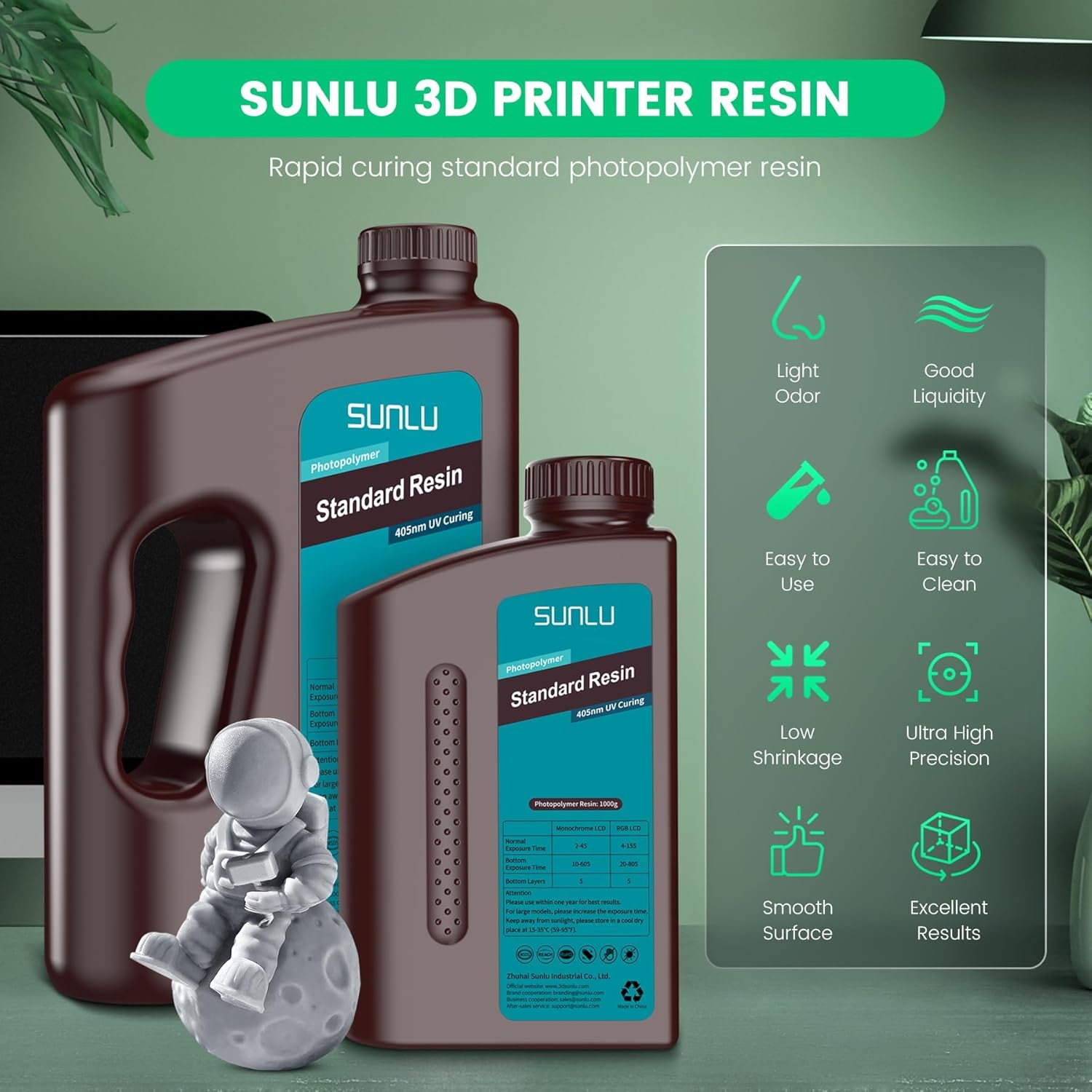 3KG Résine Imprimante 3D Résine Standard Gris UV 405nm, Durcissement Rapide, Haute Précision & Bas Rétrécissement, Résine Photopolymère pour l'Impression 3D LCD/DLP/SLA, Gris 3000g 3KG Gris XL-3000g