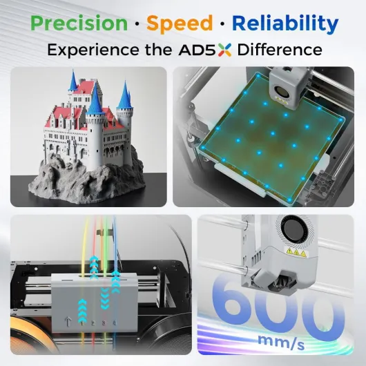 FLASHFORGE AD5X - Imprimante 3D Multi-Couleurs 4 Couleurs avec IFS, Nivellement Automatique, Vitesse Max 600 mm/s, Busse 300°C, Format d'impression 220x220x220mm - FDM (AD5X)