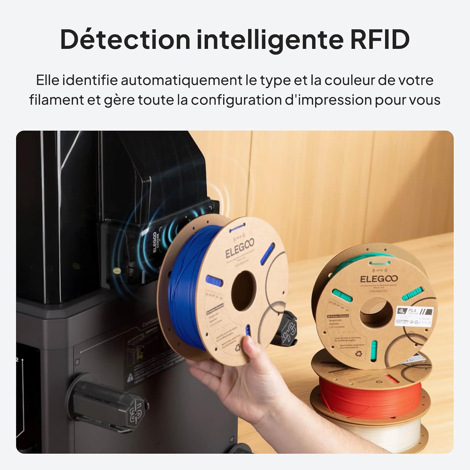 Filament PLA RFID 1.75mm Couleur Bois 1KG Filament pour Imprimante 3D Précision Dimensionnelle +/- 0.02mm Bobine de Carton Filament d'Impression 3D Convient à la plupart des Imprimantes 3D FDM