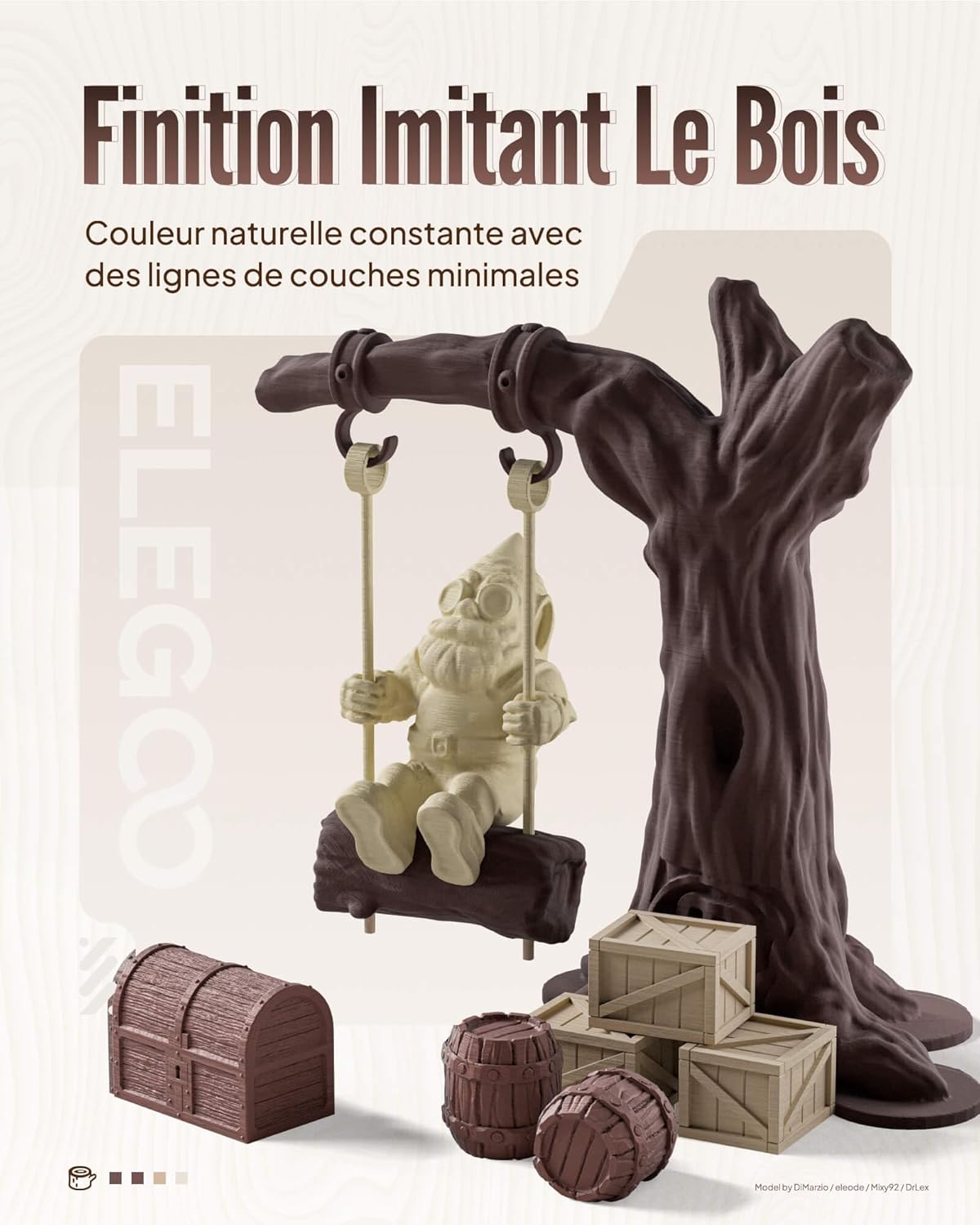 Filament PLA Bois 1,75 mm Noyer 1KG, Filament PLA avec Poudre de Bois Naturelle pour Imprimante 3D FDM, Précision Dimensionnelle, Bobine 1 kg Compatible avec Imprimantes 3D Bois Noyer