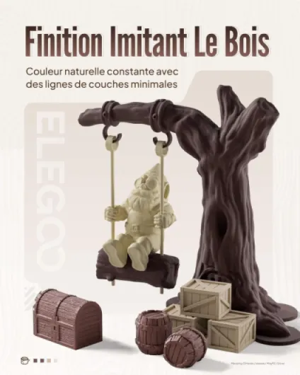 Filament PLA Bois 1,75 mm Noyer 1KG, Filament PLA avec Poudre de Bois Naturelle pour Imprimante 3D FDM, Précision Dimensionnelle, Bobine 1 kg Compatible avec Imprimantes 3D Bois Noyer