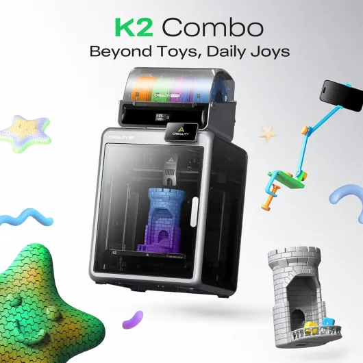 K2 Combo (A) Imprimante 3D, Multicolore avec CFS, Haute Vitesse Jusqu'à 600 mm/s, Caméra IA pour la Détection des Erreurs d'impression, Nivellement Automatique Intelligent, 260 x 260 x 260 mm Noir avec des accents argentés Machine complète